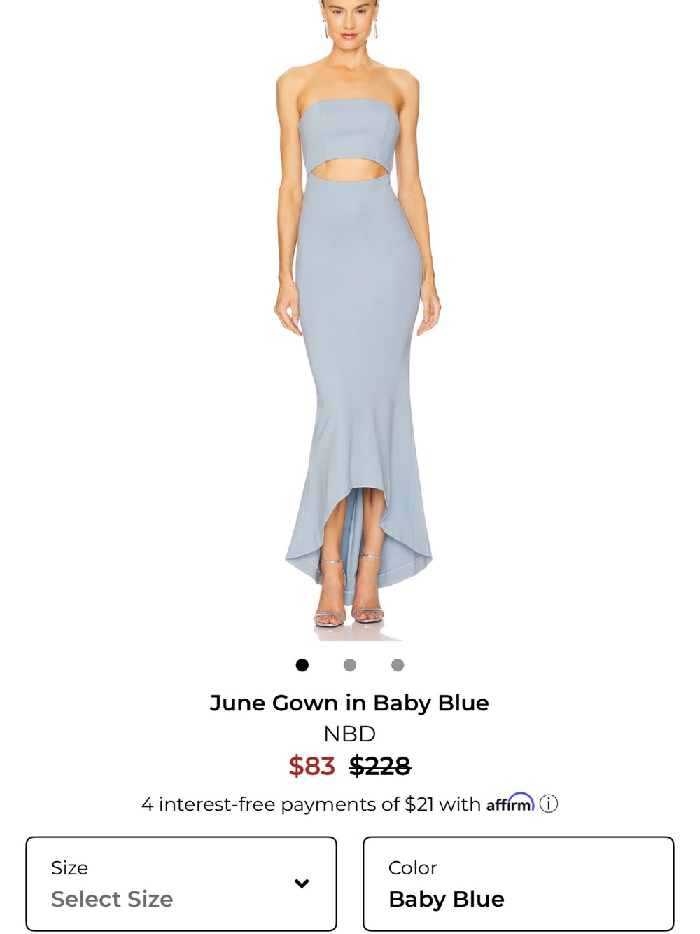 NBD Strapless Cutout High-Low Gown in Baby Blue